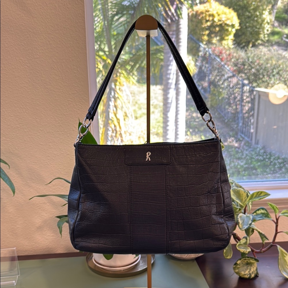 Roberta di Camerino Black Croc Embossed Leather Shoulder Bag